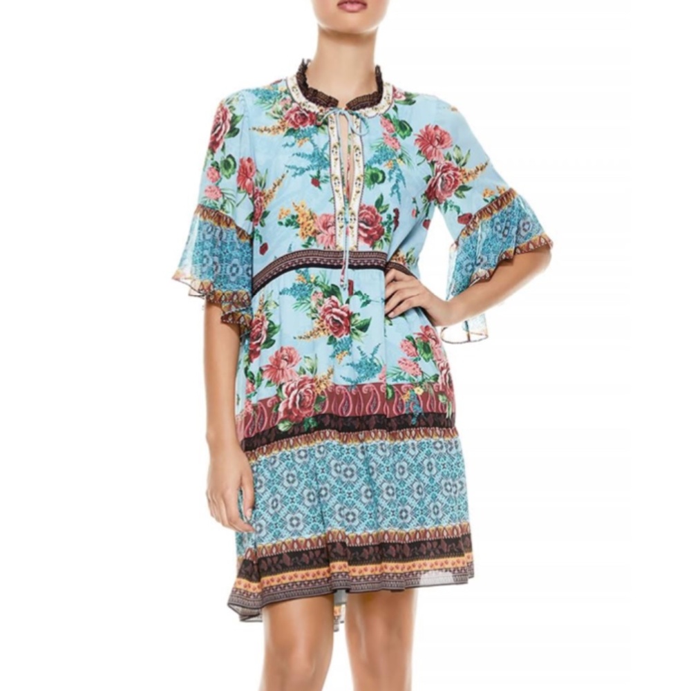 Alice + Olivia Glory Floral Print V Neck Tiered Dress